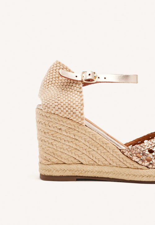 ALPARGATAS COLOR PLATINO DE PIEL TRENZADA CON CUÑA ALTA DE YUTE PARA MUJER SERIGNAN