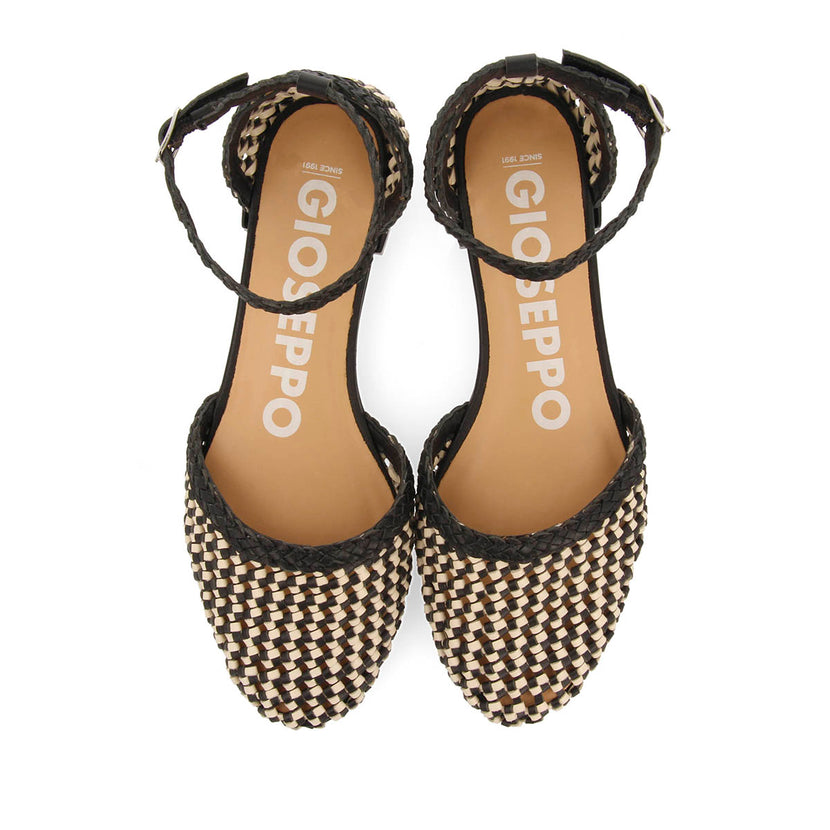 BAILARINAS BICOLOR DE PIEL TRENZADA CON CIERRE CON PULSERA PARA MUJER KONISPOL