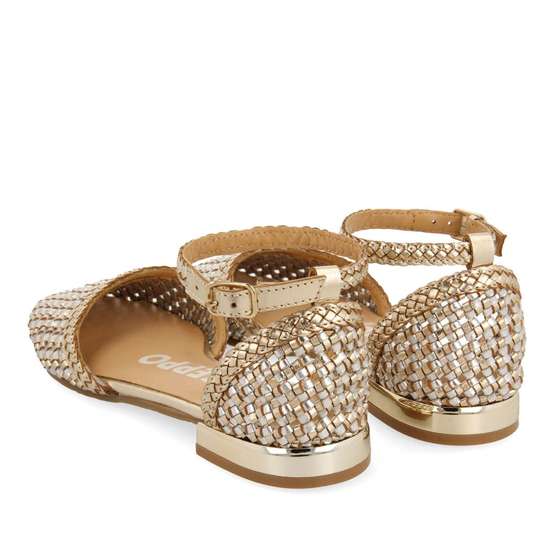 GOLDEN BRAIDED LEATHER BALLERINAS WITH BRACELET CLOSURE FOR WOMEN KONISPOL