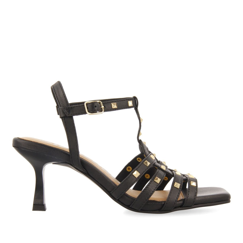 SANDALIAS NEGRAS DE TACÓN TIPO CANGREJERA CON ADORNOS DE TACHAS PARA MUJER KRIZEVCI