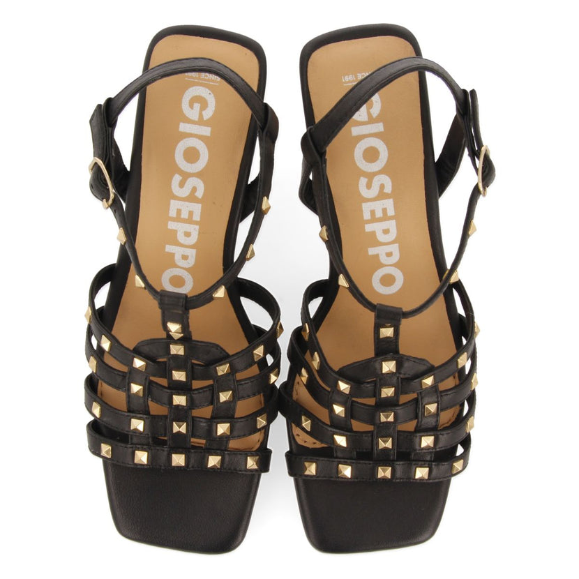 SANDALIAS NEGRAS DE TACÓN TIPO CANGREJERA CON ADORNOS DE TACHAS PARA MUJER KRIZEVCI