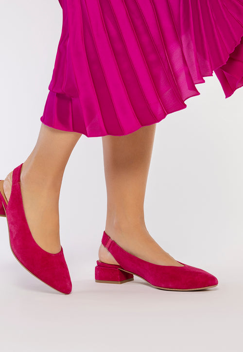 FUCHSIA COLORED LEATHER UNHEELED BALLERINAS FOR WOMEN MUHURR