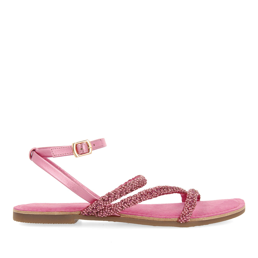 SANDALIAS FUCSIA DE PIEL CON PEDRERÍA PARA MUJER SORLINGAS