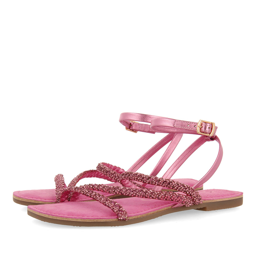 SANDALIAS FUCSIA DE PIEL CON PEDRERÍA PARA MUJER SORLINGAS