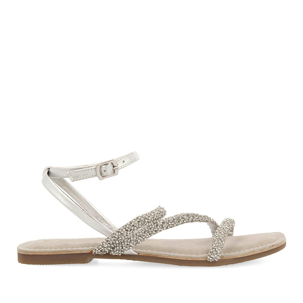 SANDALIAS PLATEADAS DE PIEL CON PEDRERÍA PARA MUJER SORLINGAS