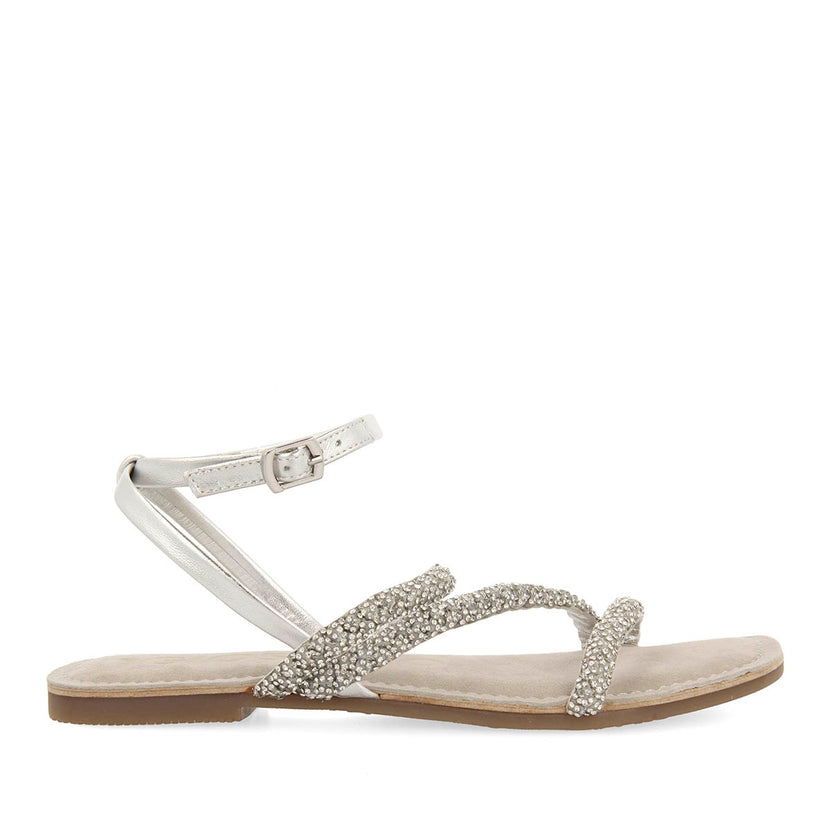 SANDALIAS PLATEADAS DE PIEL CON PEDRERÍA PARA MUJER SORLINGAS