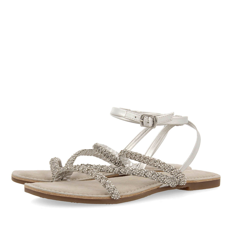 SANDALIAS PLATEADAS DE PIEL CON PEDRERÍA PARA MUJER SORLINGAS