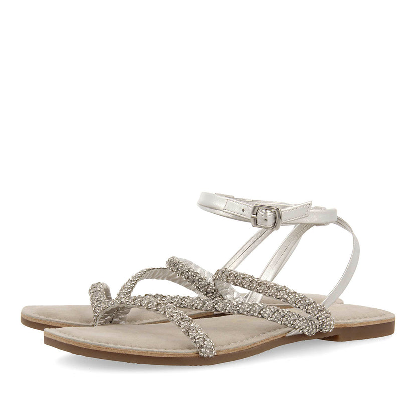 SANDALIAS PLATEADAS DE PIEL CON PEDRERÍA PARA MUJER SORLINGAS
