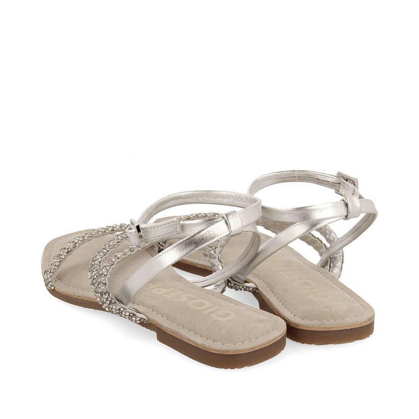 SANDALIAS PLATEADAS DE PIEL CON PEDRERÍA PARA MUJER SORLINGAS