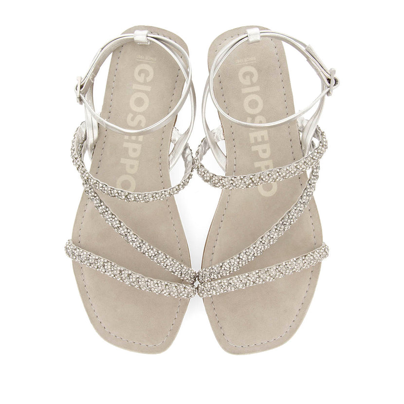 SANDALIAS PLATEADAS DE PIEL CON PEDRERÍA PARA MUJER SORLINGAS
