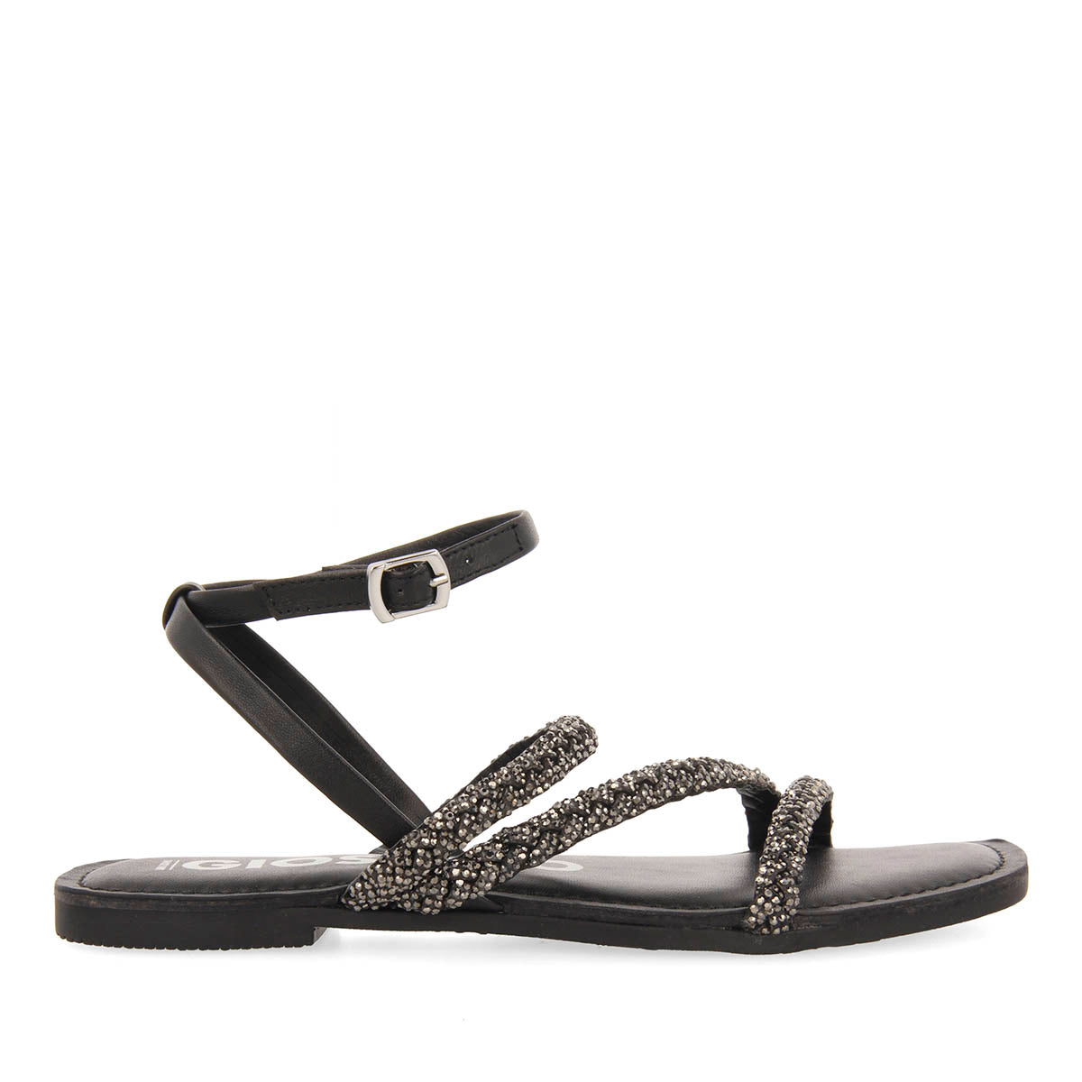 SANDALIAS NEGRAS DE PIEL CON PEDRERÍA PARA MUJER TERTHORE