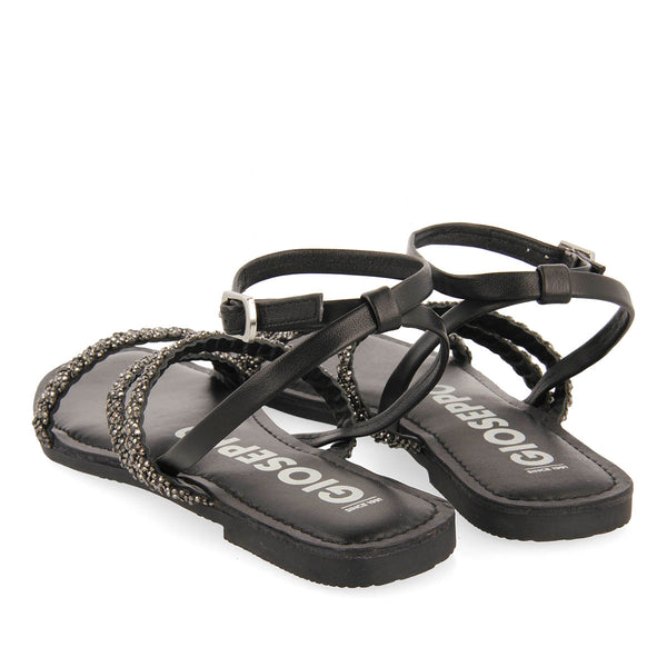 SANDALIAS NEGRAS DE PIEL CON PEDRERÍA PARA MUJER TERTHORE