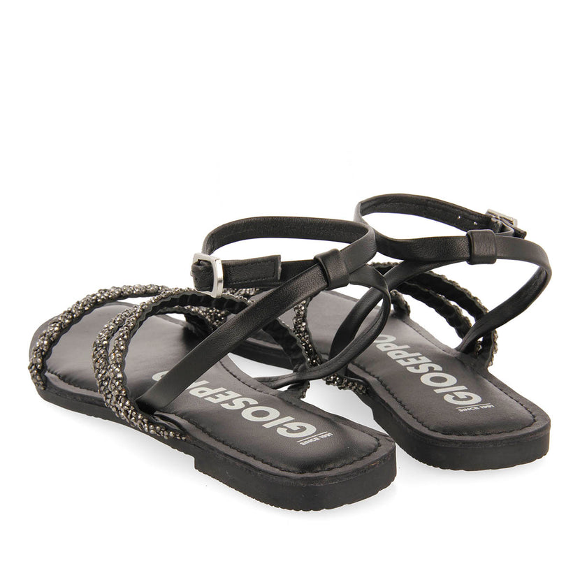 SANDALIAS NEGRAS DE PIEL CON PEDRERÍA PARA MUJER TERTHORE