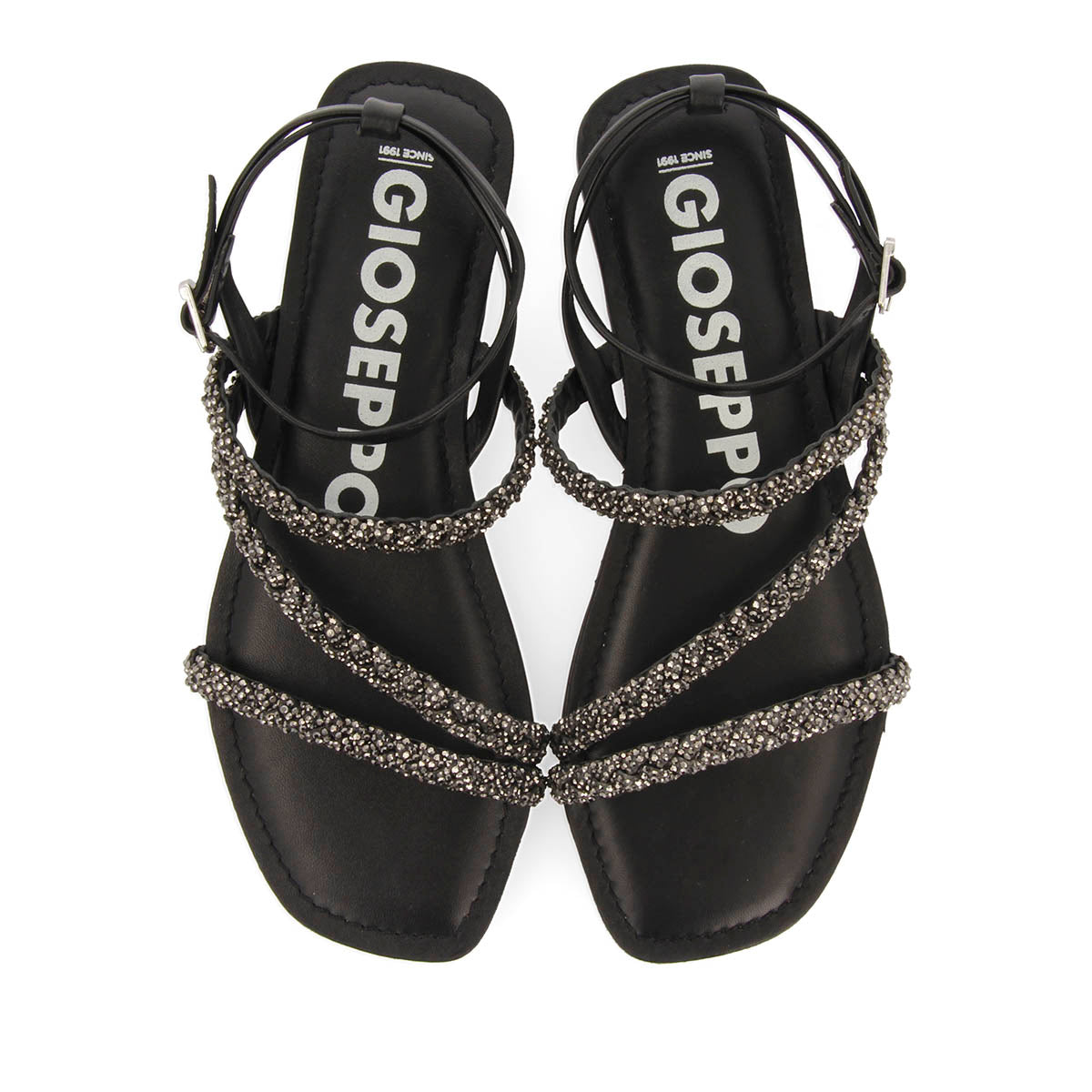 SANDALIAS NEGRAS DE PIEL CON PEDRERÍA PARA MUJER TERTHORE