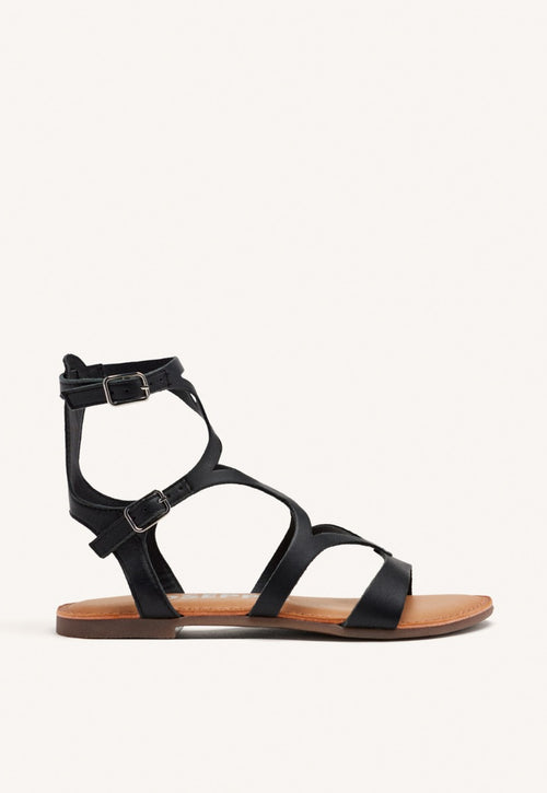 SANDALIAS NEGRAS DE PIEL ESTILO ROMANAS PARA MUJER TOPOJE