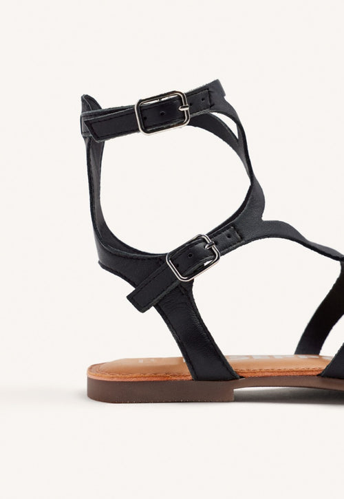 SANDALIAS NEGRAS DE PIEL ESTILO ROMANAS PARA MUJER TOPOJE