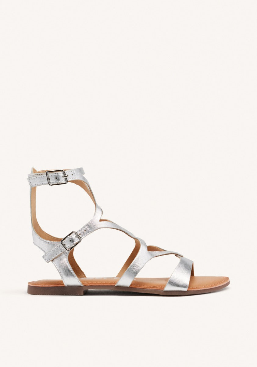 SANDALIAS PLATEADAS DE PIEL ESTILO ROMANAS PARA MUJER TOPOJE