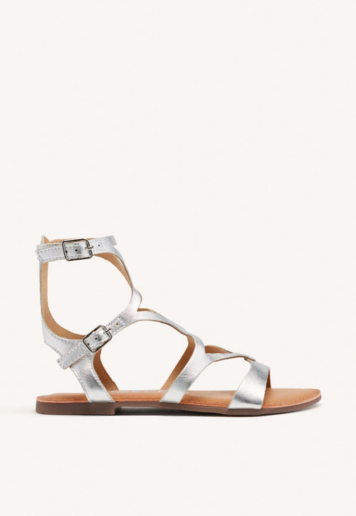 SANDALIAS PLATEADAS DE PIEL ESTILO ROMANAS PARA MUJER TOPOJE