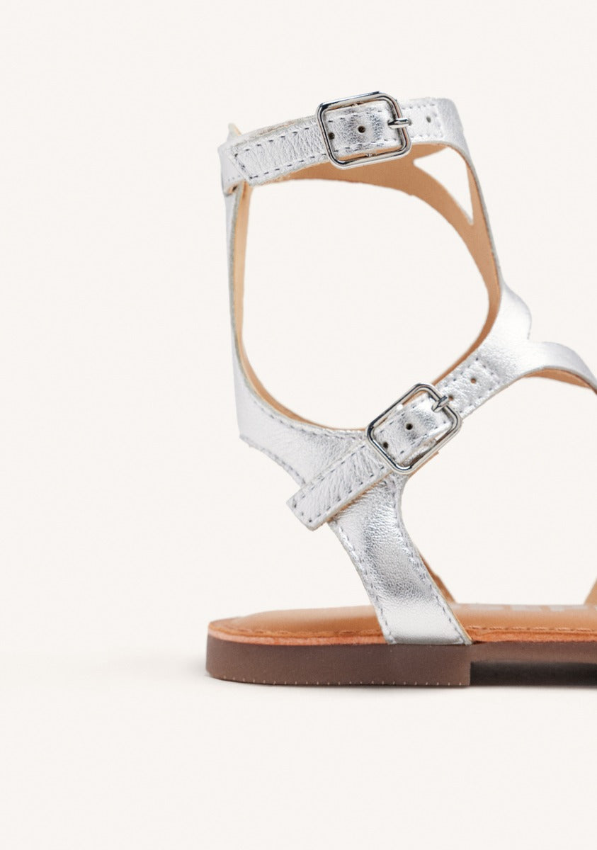 SANDALIAS PLATEADAS DE PIEL ESTILO ROMANAS PARA MUJER TOPOJE