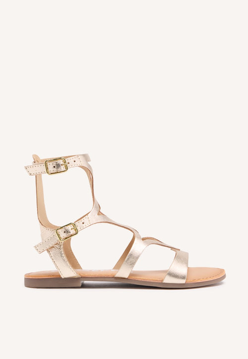 SANDALIAS COLOR PLATINO DE PIEL ESTILO ROMANAS PARA MUJER TOPOJE