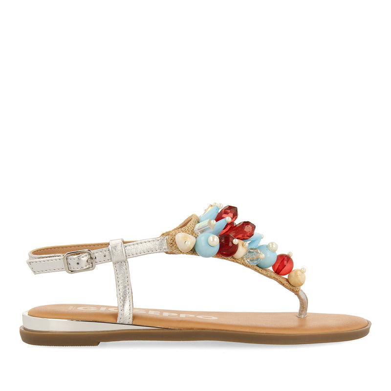 SANDALIAS PLATEDAS DE PIEL ESTILO GRIEGAS CON ADORNOS MULTICOLOR PARA MUJER HAYLE