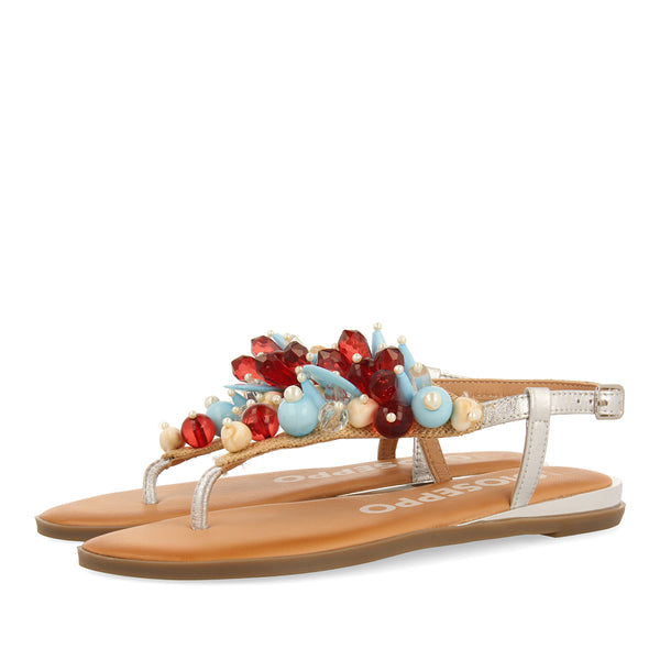 SANDALIAS PLATEDAS DE PIEL ESTILO GRIEGAS CON ADORNOS MULTICOLOR PARA MUJER HAYLE