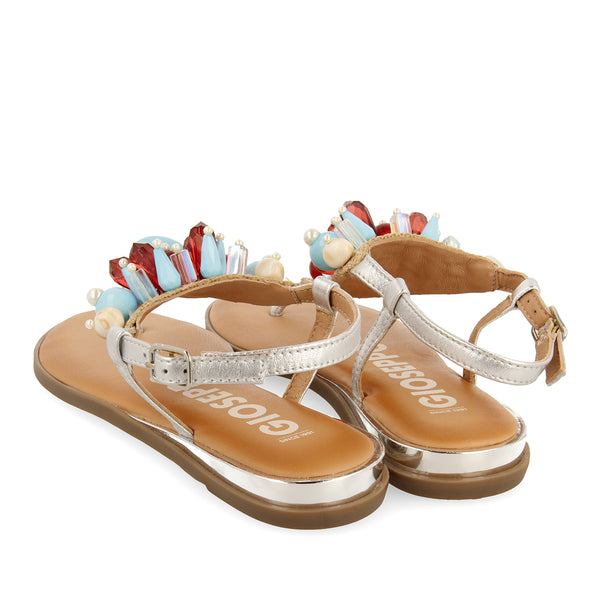 SANDALIAS PLATEDAS DE PIEL ESTILO GRIEGAS CON ADORNOS MULTICOLOR PARA MUJER HAYLE