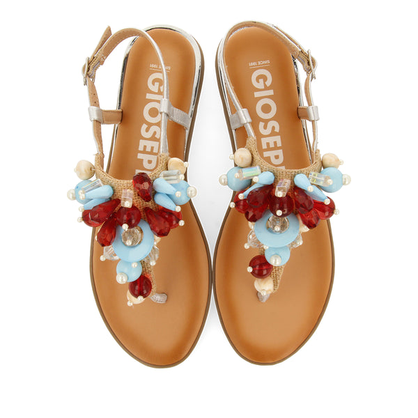 SANDALIAS PLATEDAS DE PIEL ESTILO GRIEGAS CON ADORNOS MULTICOLOR PARA MUJER HAYLE