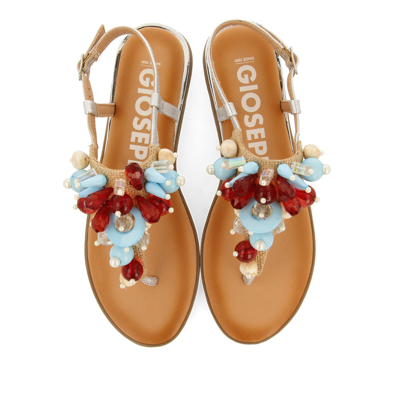 SANDALIAS PLATEDAS DE PIEL ESTILO GRIEGAS CON ADORNOS MULTICOLOR PARA MUJER HAYLE