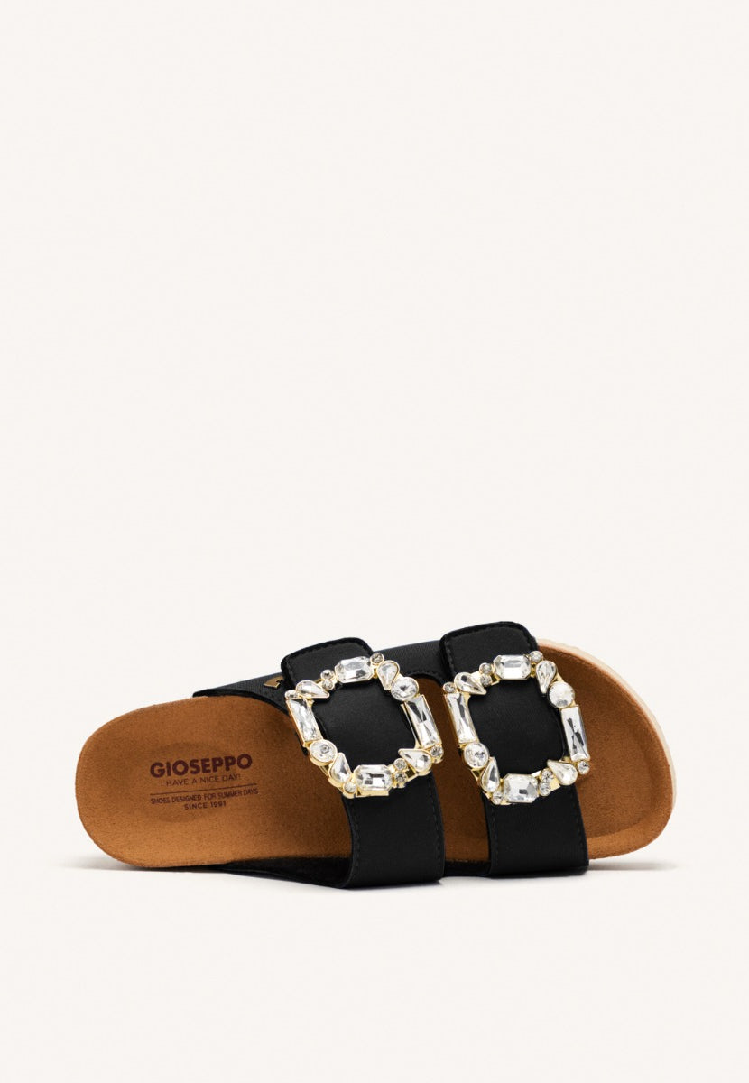 SANDALIAS NEGRAS ESTILO BIO CON ADORNO JOYA PARA MUJER ADERKLAA