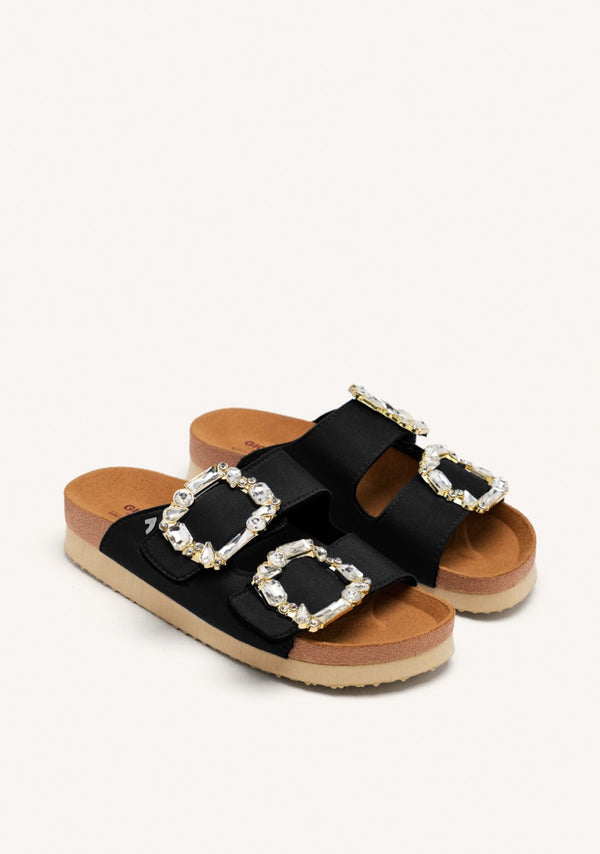SANDALIAS NEGRAS ESTILO BIO CON ADORNO JOYA PARA MUJER ADERKLAA