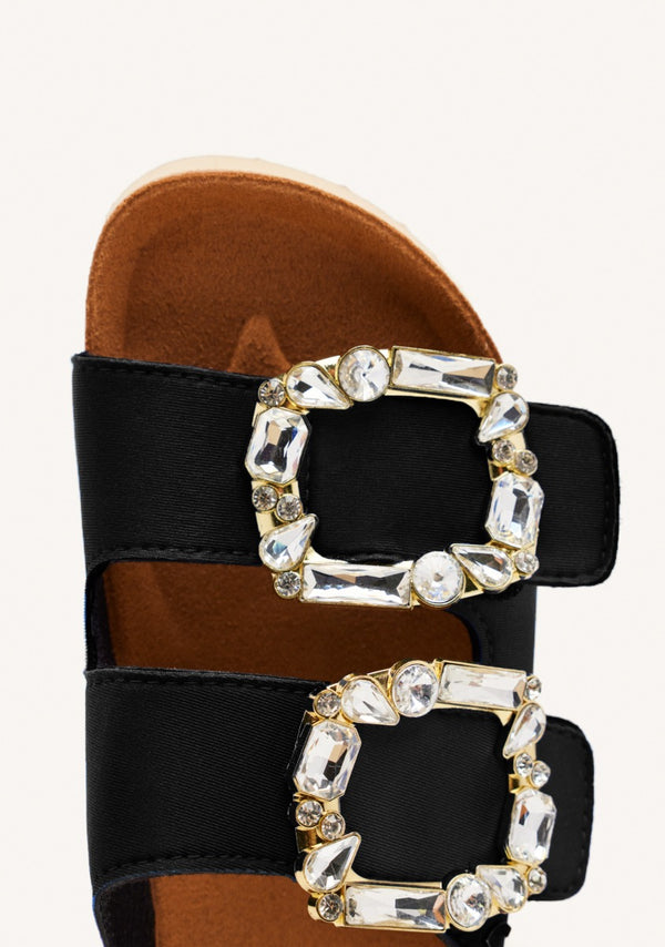 SANDALIAS NEGRAS ESTILO BIO CON ADORNO JOYA PARA MUJER ADERKLAA