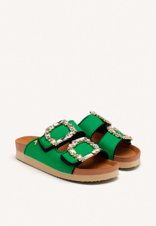SANDALIAS VERDES ESTILO BIO CON ADORNO JOYA PARA MUJER ADERKLAA