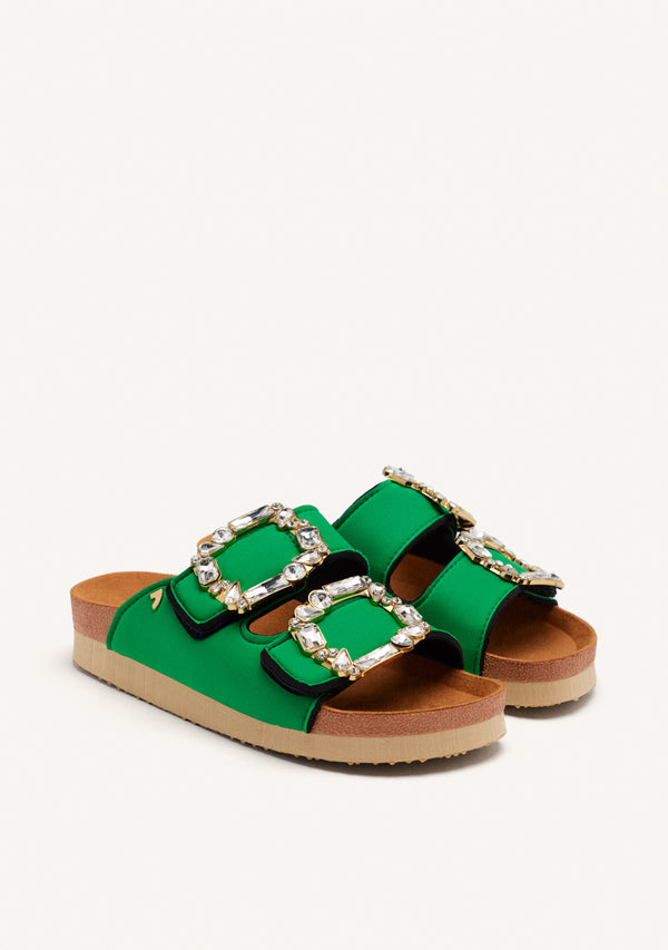SANDALIAS VERDES ESTILO BIO CON ADORNO JOYA PARA MUJER ADERKLAA