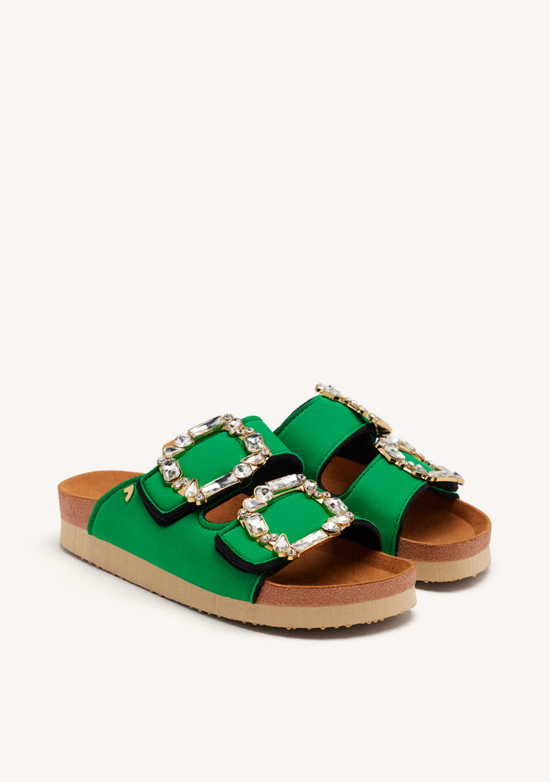 SANDALIAS VERDES ESTILO BIO CON ADORNO JOYA PARA MUJER ADERKLAA