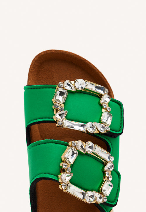 SANDALIAS VERDES ESTILO BIO CON ADORNO JOYA PARA MUJER ADERKLAA