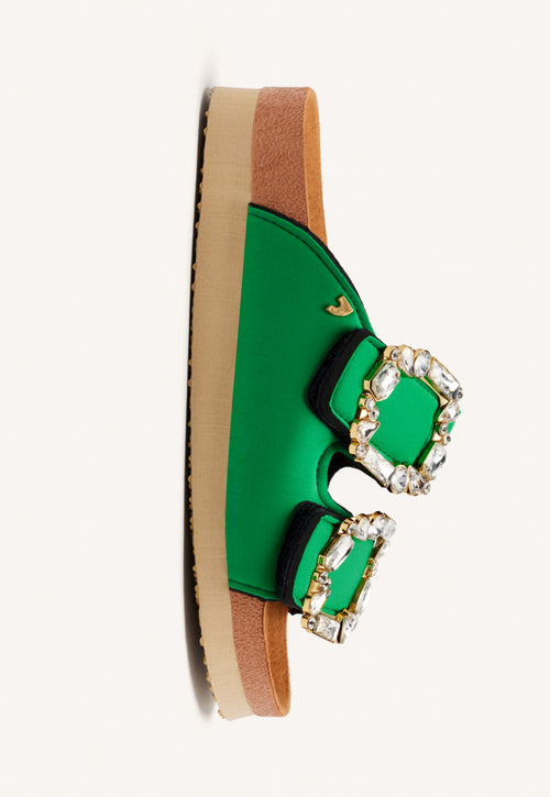 SANDALIAS VERDES ESTILO BIO CON ADORNO JOYA PARA MUJER ADERKLAA