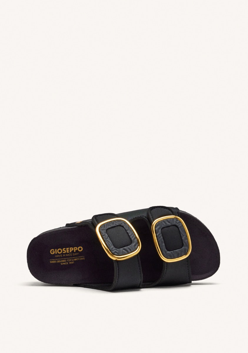 SANDALIAS NEGRAS ESTILO BIO CON ADORNO JOYA PARA MUJER BUDAORS