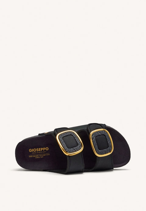 SANDALIAS NEGRAS ESTILO BIO CON ADORNO JOYA PARA MUJER BUDAORS