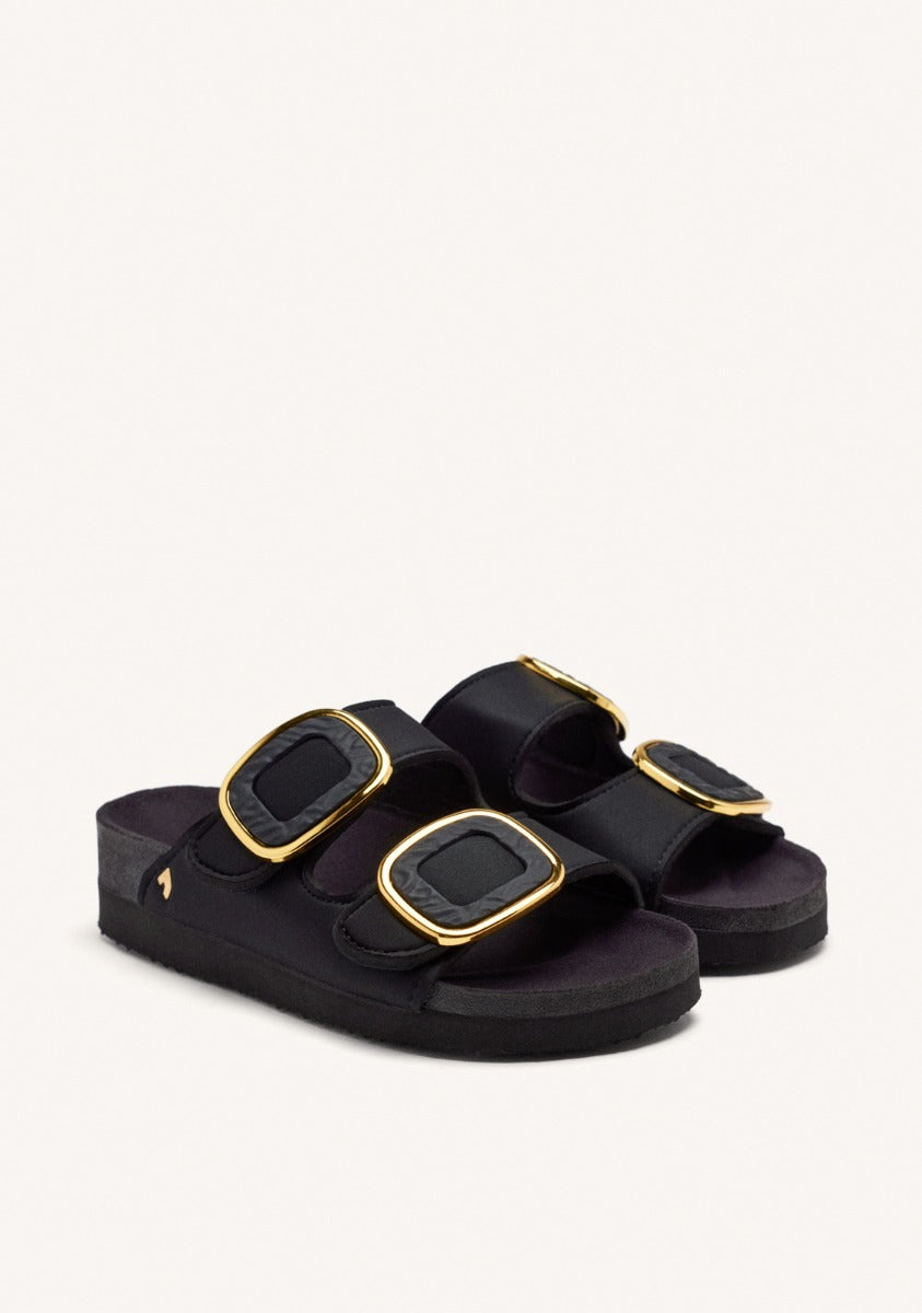 SANDALIAS NEGRAS ESTILO BIO CON ADORNO JOYA PARA MUJER BUDAORS