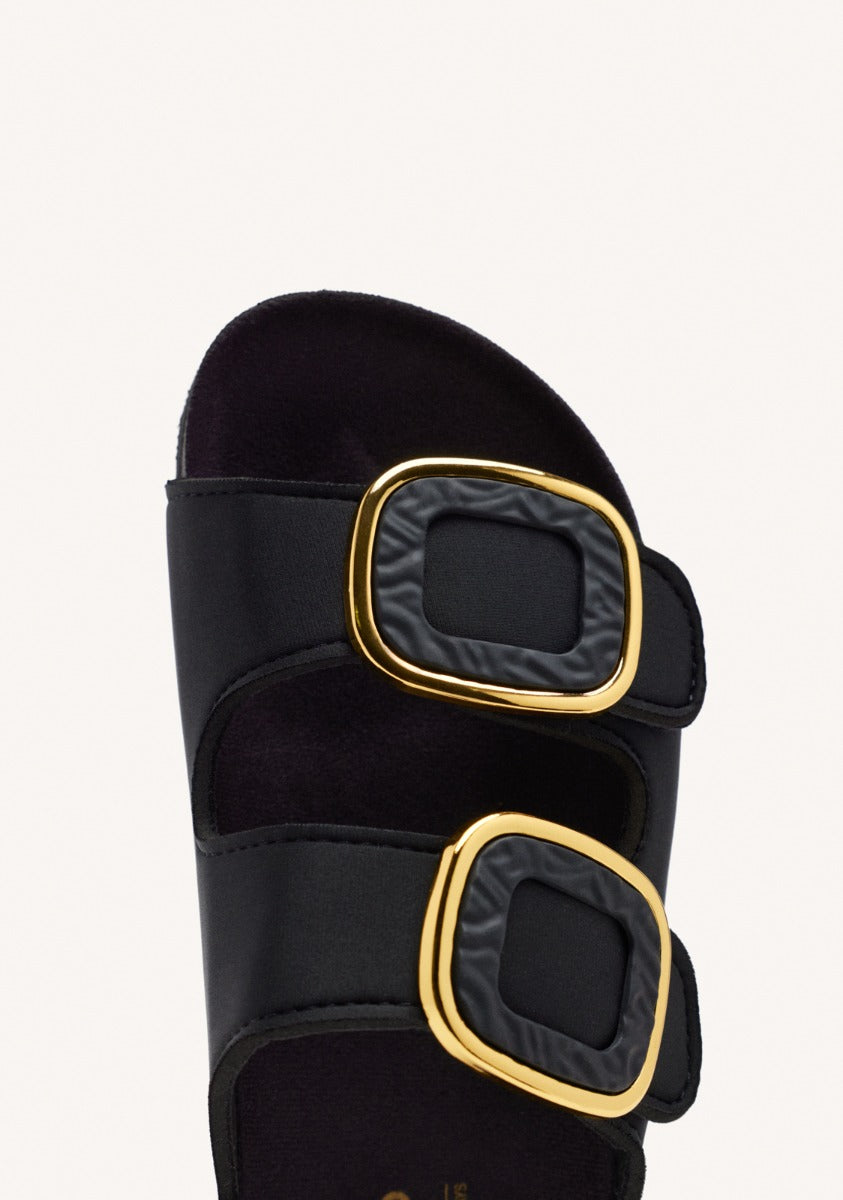 SANDALIAS NEGRAS ESTILO BIO CON ADORNO JOYA PARA MUJER BUDAORS