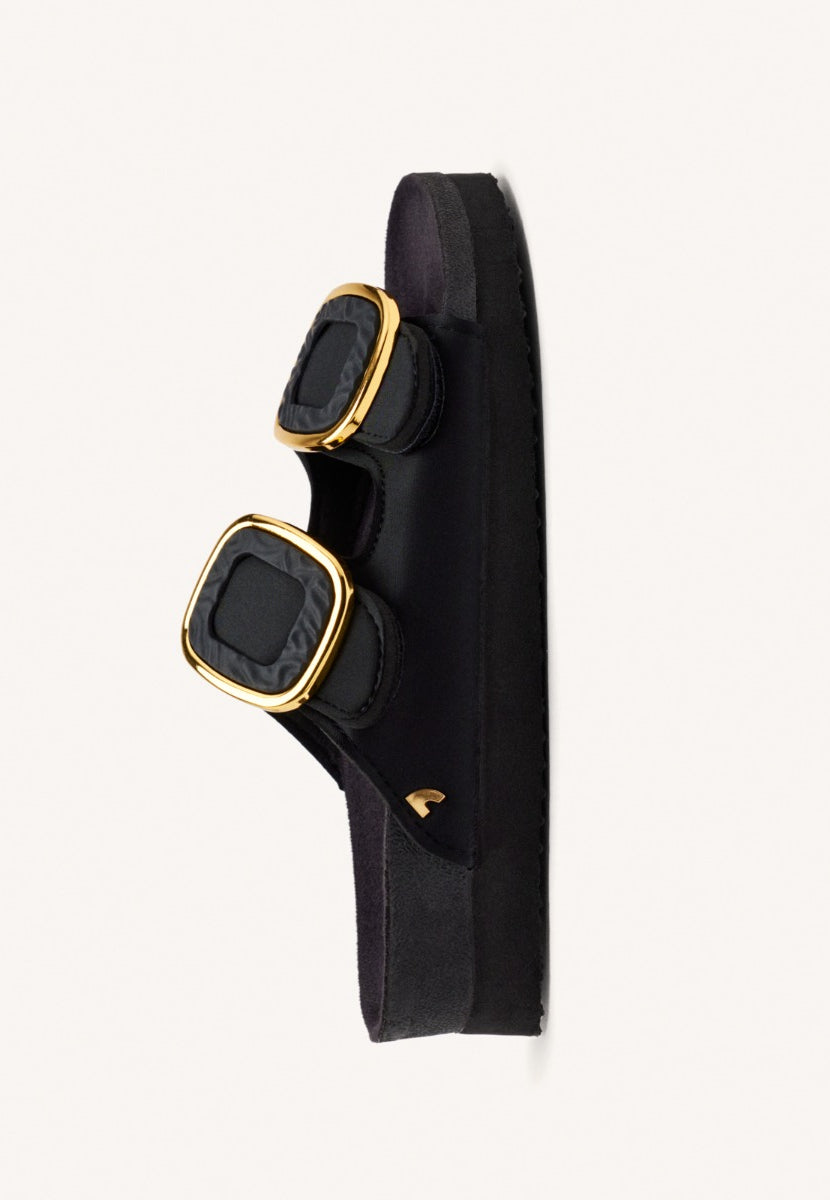 SANDALIAS NEGRAS ESTILO BIO CON ADORNO JOYA PARA MUJER BUDAORS