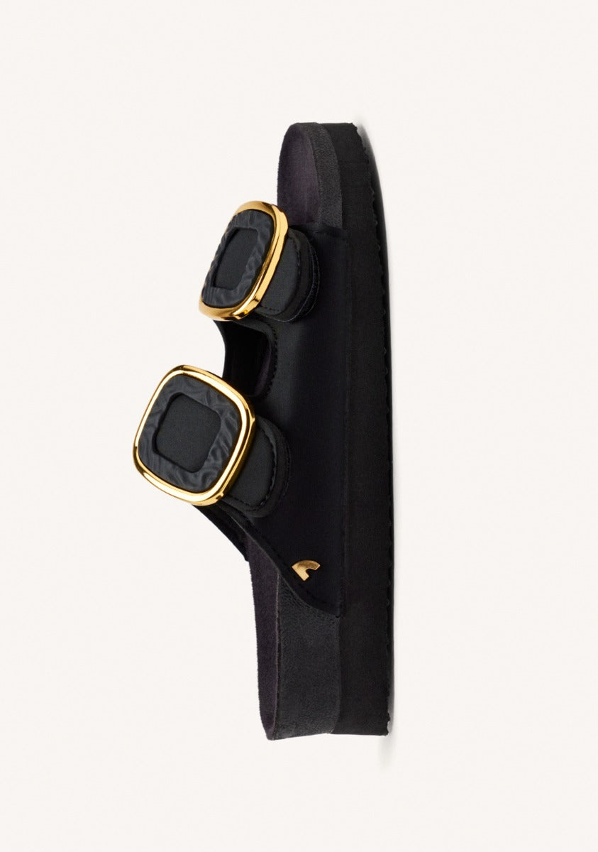 SANDALIAS NEGRAS ESTILO BIO CON ADORNO JOYA PARA MUJER BUDAORS