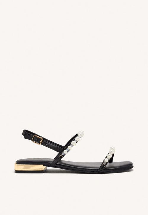 WOMEN'S BLACK LEATHER SANDALS WITH PEARLS ZERQAN