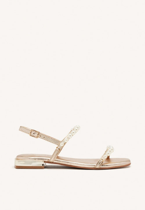 WOMEN'S PLATINUM LEATHER SANDALS WITH PEARLS ZERQAN