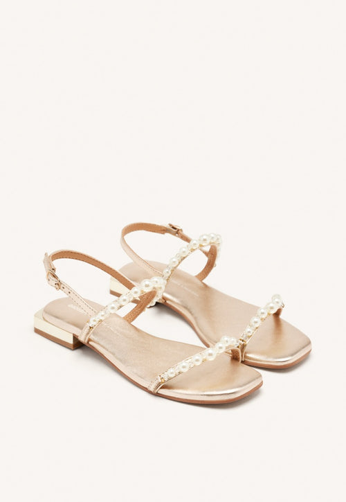 WOMEN'S PLATINUM LEATHER SANDALS WITH PEARLS ZERQAN