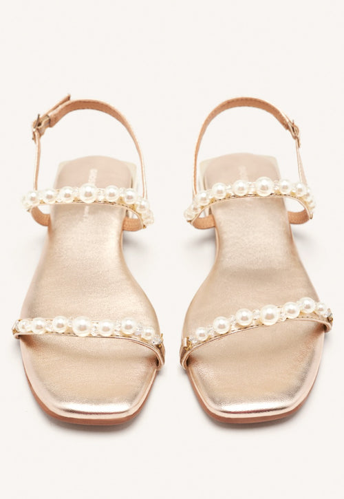 WOMEN'S PLATINUM LEATHER SANDALS WITH PEARLS ZERQAN