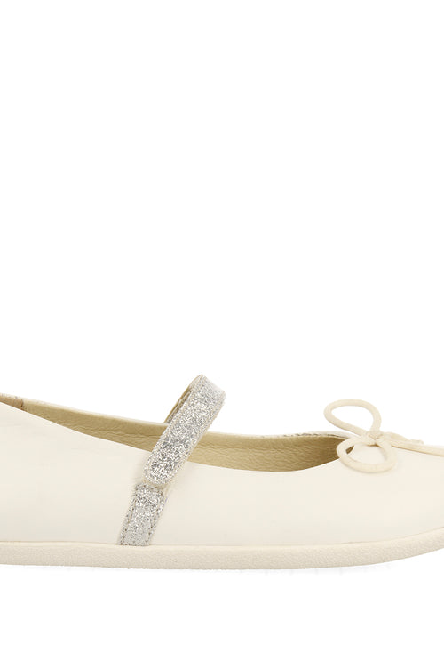 WHITE GLITTERY BALLET FLATS WITH BOW EMBELLISHMENT FOR GIRLS AND BOYS ANNSVILLE