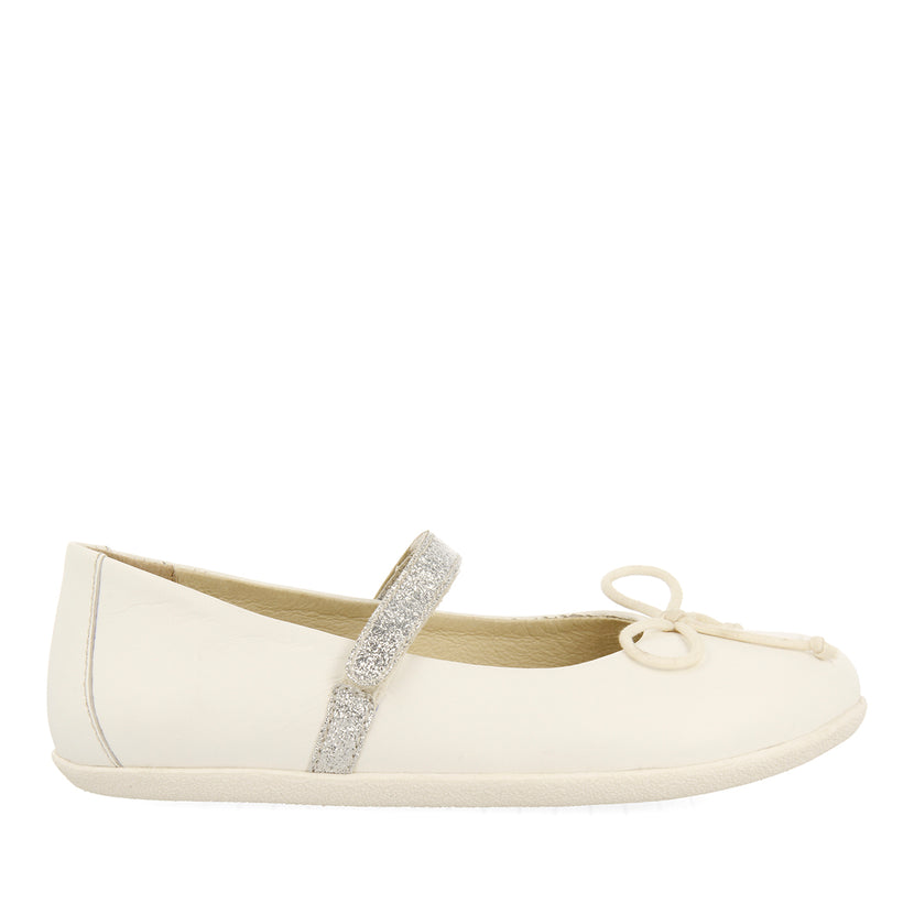WHITE GLITTERY BALLET FLATS WITH BOW EMBELLISHMENT FOR GIRLS AND BOYS ANNSVILLE