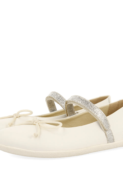WHITE GLITTERY BALLET FLATS WITH BOW EMBELLISHMENT FOR GIRLS AND BOYS ANNSVILLE
